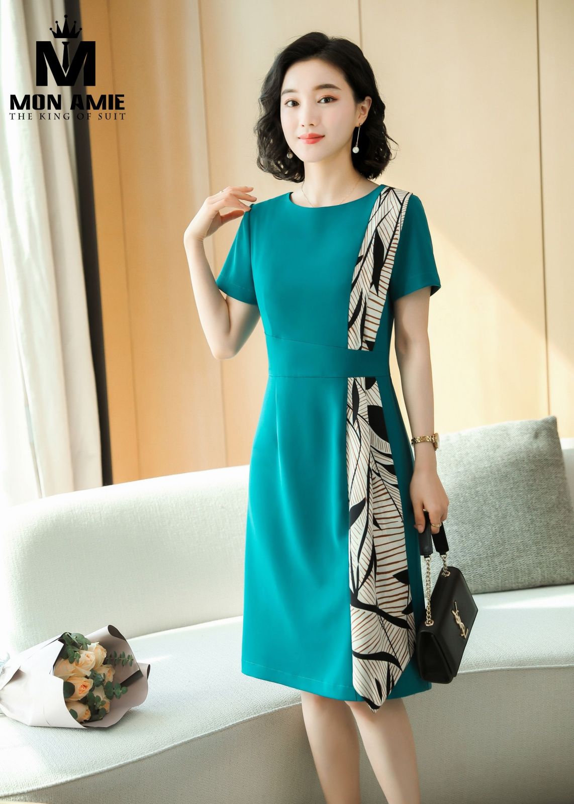 Teal Sheath Dress Mix Pattern 